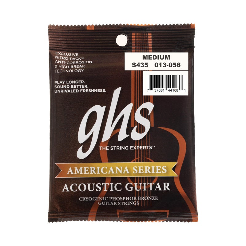 GHS Strings GHS Americana â€“ Acoustic Guitar Strings â€“ Phosphor Bronze â€“ Brass-Plated Core â€“ Cryogenically Treated â€“ Warm, Bright Tone â€“ USA Made â€“ Nitro-Pack â€“ S435 â€“ Medium 13-56 - Image 1